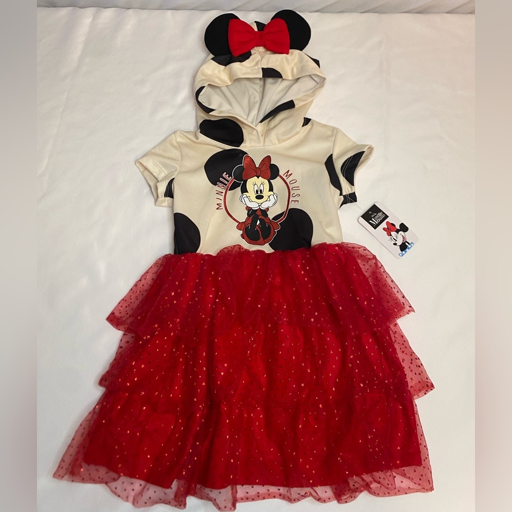 NWT Disney, Minnie Mouse  size small 6/6X hooded tulle skirted dress